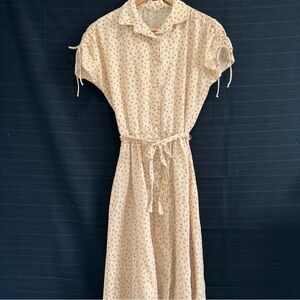 Vintage Calico Pink Flower Short Sleeve Button Up Dress Prairie Cottagecore M